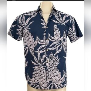 Roark Revival "Hineapple" Short Sleeve Button Down Shirt Floral Blue Size Large